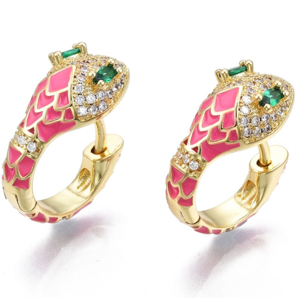Bling Snake Huggie Hoops -  colourful enamel and CZ real18K gold plating NWOT